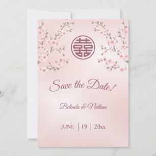 Chinese Wedding Dusty Pink Cherry Blossom  Save The Date