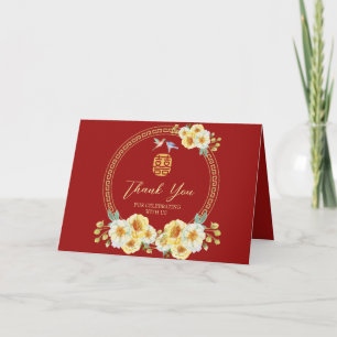 Chinese wedding frame red floral bird thank you card