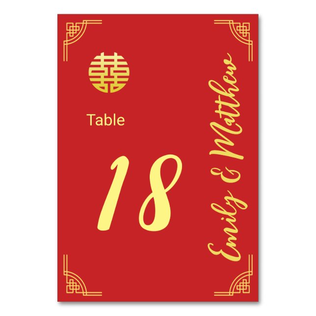 Chinese wedding golden frame double xi details table number (Back)