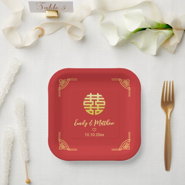 Chinese wedding golden frame double xi paper plate (Wedding)