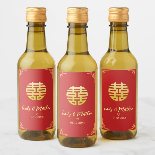 Chinese wedding golden frame double xi wine label (Bottles)