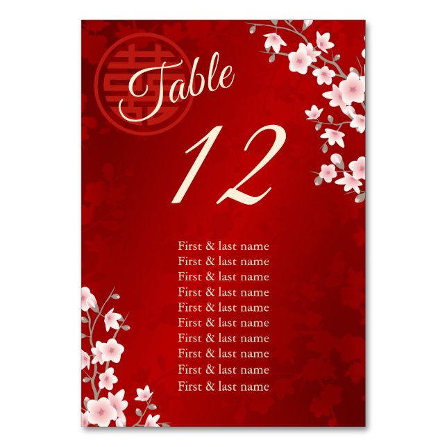 Chinese Wedding Guest Names  Table Number (Front)