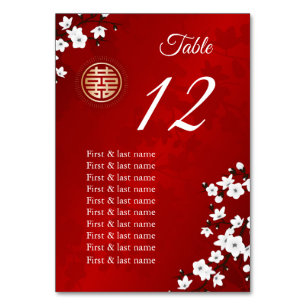 Chinese Wedding Guest Names  Table Number