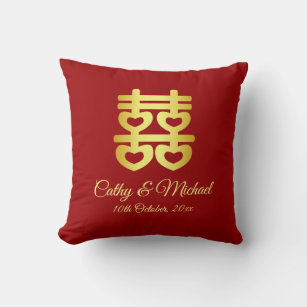 Chinese wedding heart double happiness red  cushion