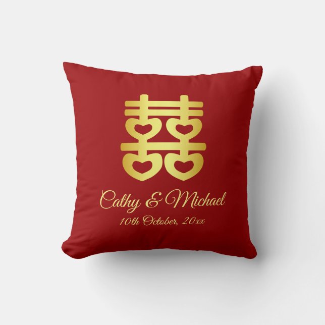 Chinese wedding heart double happiness red  cushion (Front)