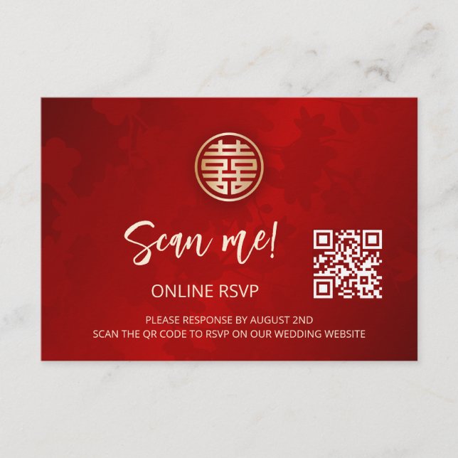 Chinese Wedding QR Code RSVP Online Enclosure Card (Front)