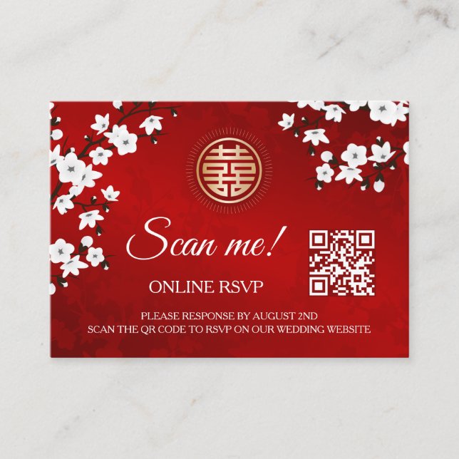 Chinese Wedding QR Code RSVP Online Enclosure Card (Front)