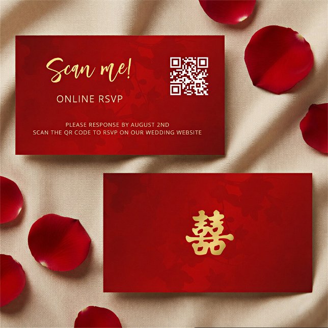 Chinese Wedding QR Code RSVP Online Enclosure Card (Creator Uploaded)