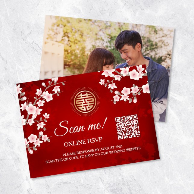 Chinese Wedding QR Code RSVP Online Enclosure Card (Creator Uploaded)