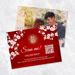 Chinese Wedding QR Code RSVP Online Enclosure Card