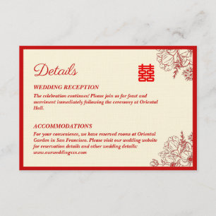 Chinese wedding red beige floral oriental enclosure card