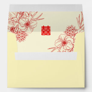 Chinese wedding red floral return address beige envelope