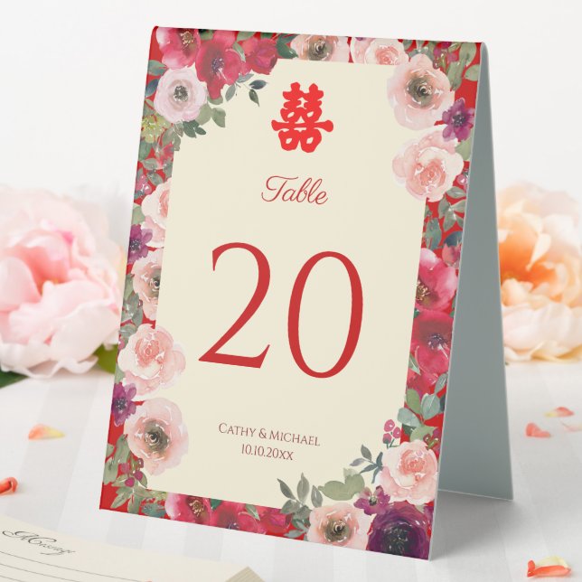 Chinese wedding red purple floral table number (In SItu (Wedding))