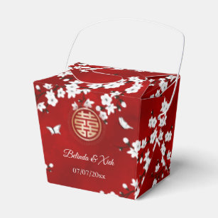 Chinese Wedding Red White Gold Thank You  Favour Box