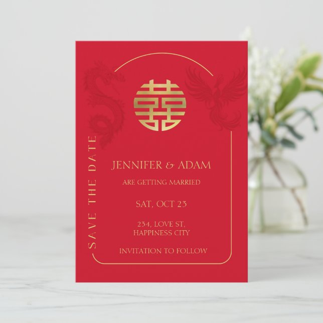 Chinese Wedding Save the Date Asian Card Double Xi (Standing Front)