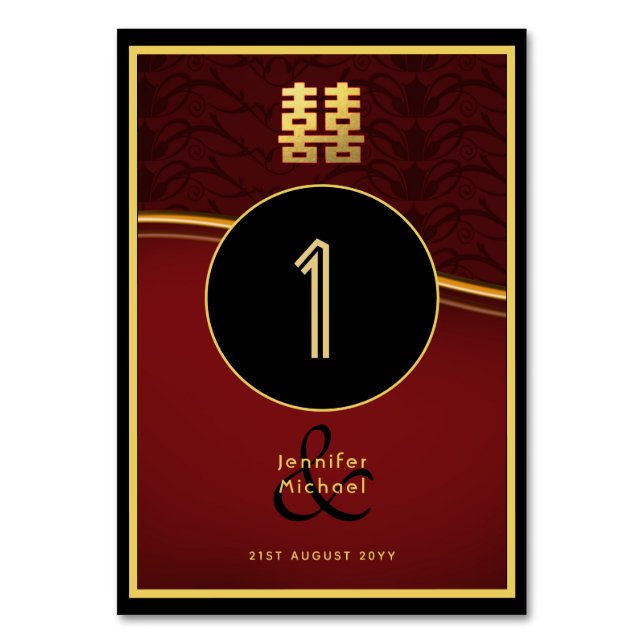 Chinese Wedding Table Numbers Red Gold Named (Front)