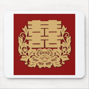 Chinese wedding with double happiness and flower mouse mat