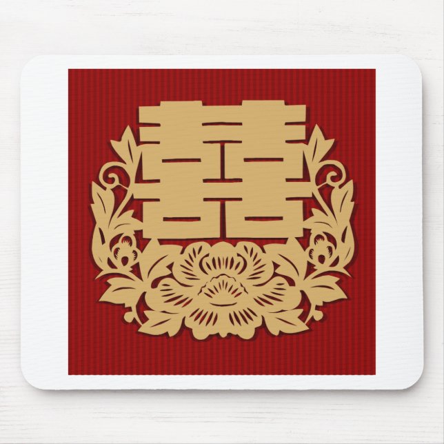 Chinese wedding with double happiness and flower mouse mat (Front)