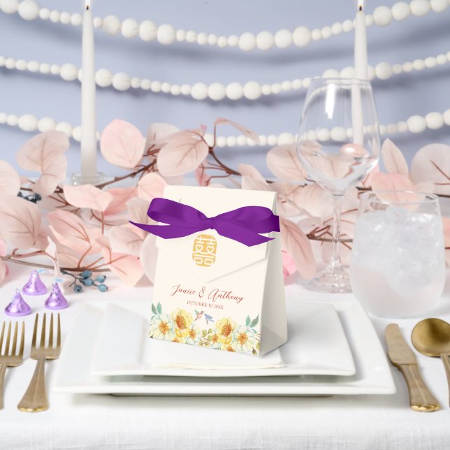 Chinese wedding yellow blue floral bird favour box (Wedding)