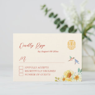 Chinese wedding yellow floral bird elegant  RSVP card