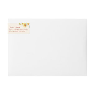 Chinese wedding yellow floral bird return address wrap around label