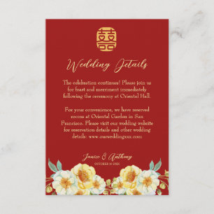 Chinese wedding yellow floral elegant detail enclosure card