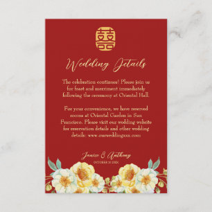 Chinese wedding yellow floral elegant detail enclosure card