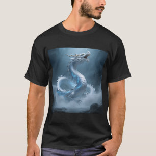 Chinese White Blue Dragon Art Fantasy Design With  T-Shirt
