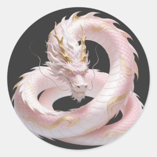 Chinese White Gold Dragon Art Fantasy Design With  Classic Round Sticker
