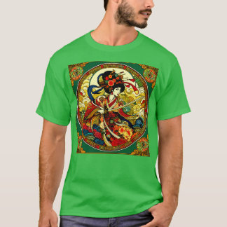 Chinese Woman Swordfighter in Art Deco Style T-Shirt