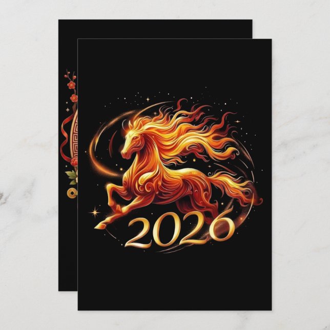 Chinese Year of Horse 2026 Celebrations Holiday Card (Front/Back)