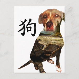 Chinese Year of the Dog Double Exposure Holiday Postcard