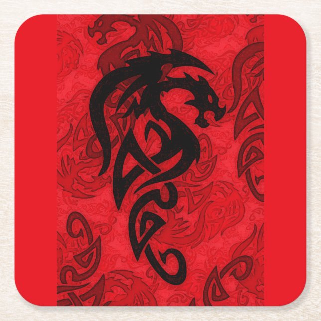 Chinese Year of the Dragon Art   Square Paper Coaster (Front)