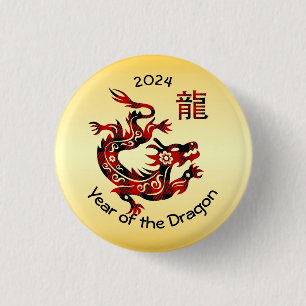 Chinese Year Of The Dragon - Buffalo Plaid 3 Cm Round Badge