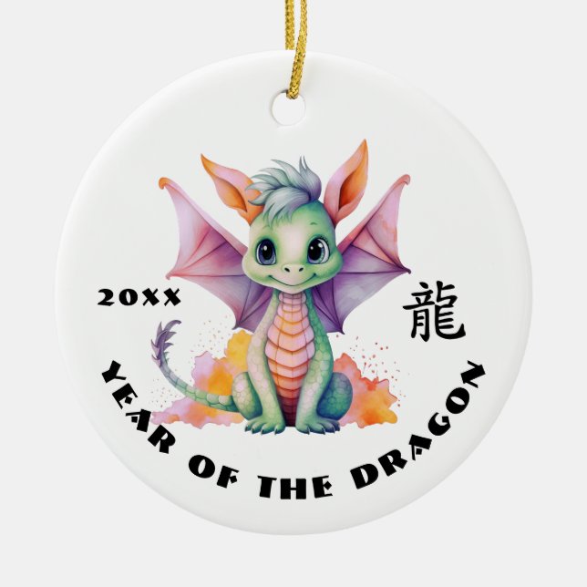 Chinese Year of the Dragon | Custom Year Gift Ceramic Tree Decoration (Front)