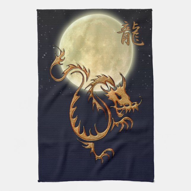 Chinese Year of the Dragon & Moon Asian Towels (Vertical)