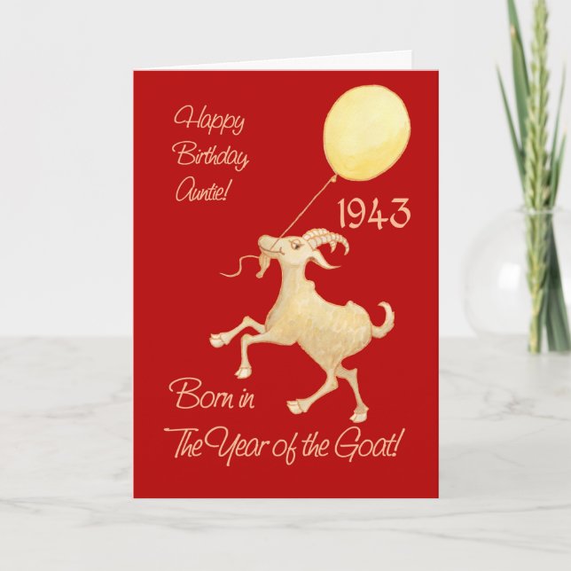 Chinese Year of the Goat 1943 Birthday for Aunt Holiday Card (Front)