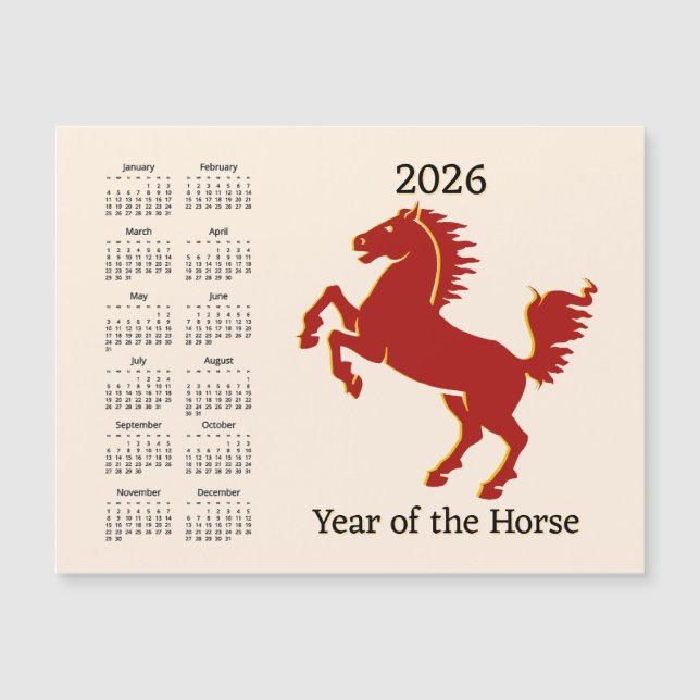 Chinese Year of the Horse Calendar Magnetic Card (Front)