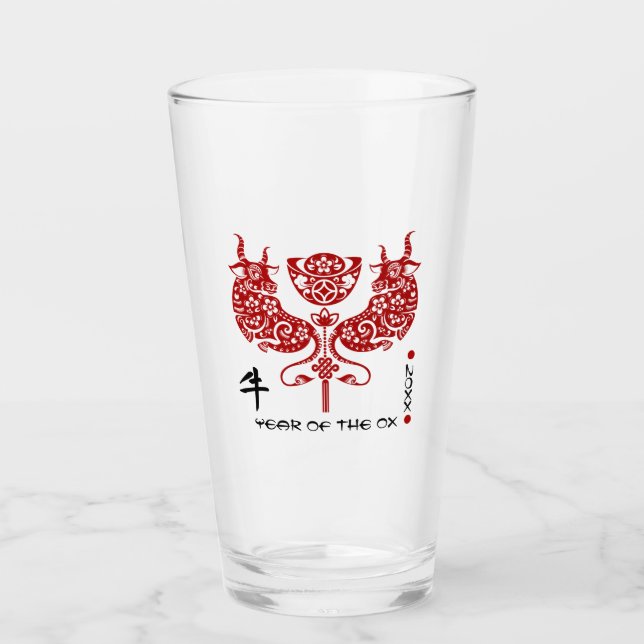 Chinese Year of the Ox | Custom Year Drinking Glass (Front)