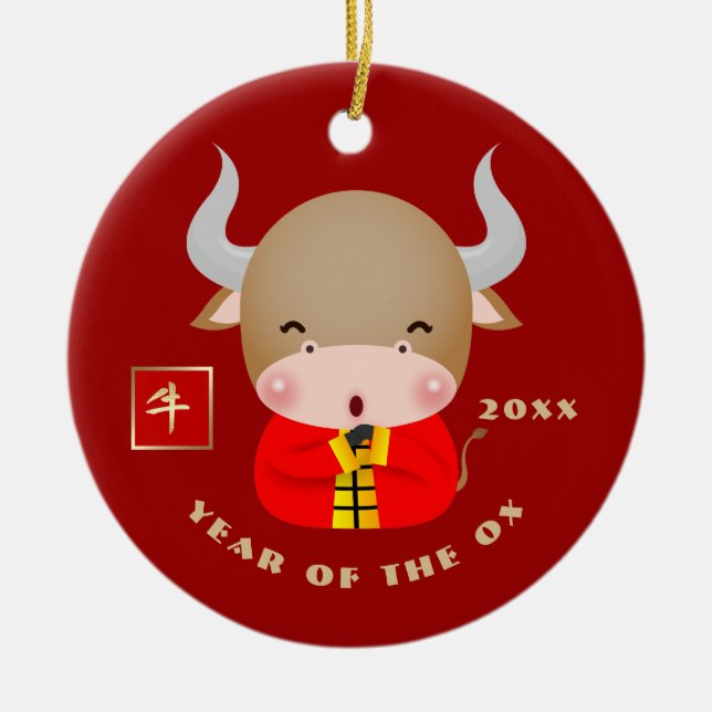 Chinese Year of the Ox Gift Ceramic Tree Decoration (Front)