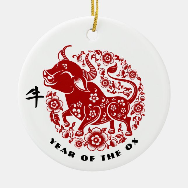 Chinese Year of the Ox Gift Ceramic Tree Decoration (Front)