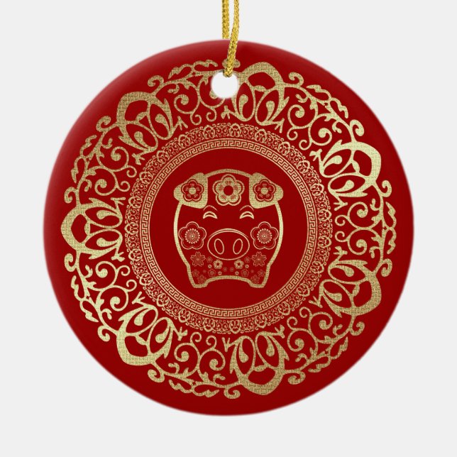 Chinese Year of the Pig Custom Year Ceramic Tree Decoration (Front)