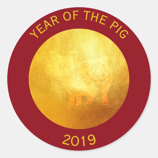 Chinese Year of The Pig golden Papercut R Sticker (Front)