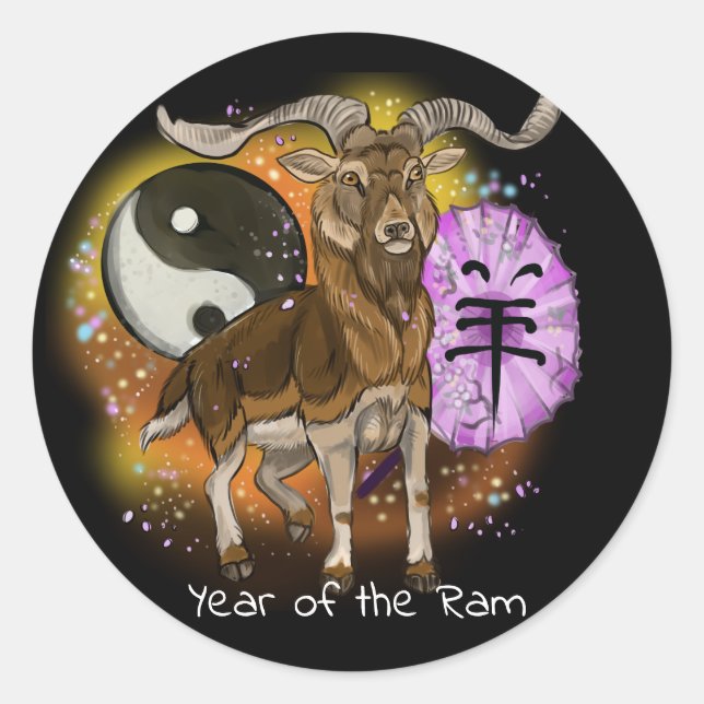 Chinese Year of the Ram Classic Round Sticker (Front)