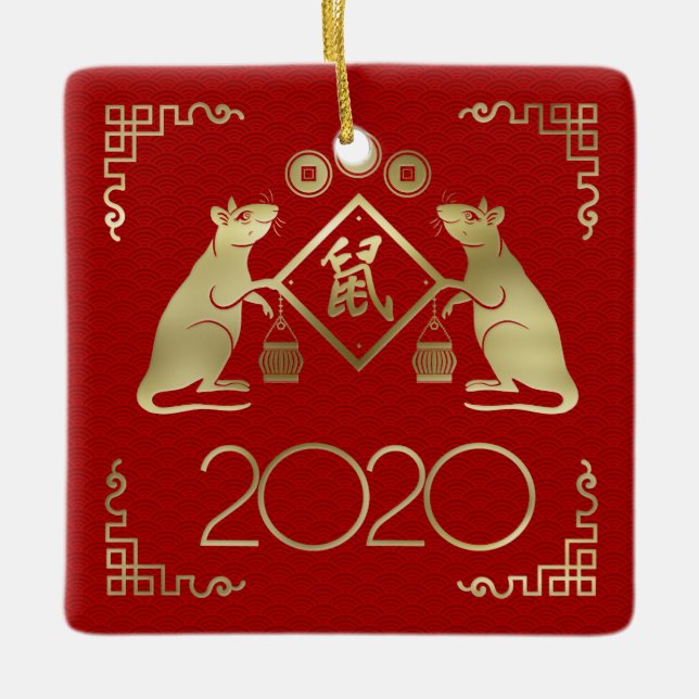 Chinese Year of the Rat 2020 Ceramic Ornament (Front)
