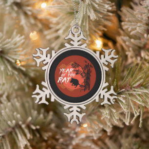 Chinese Year of the Rat - Bamboo Art Snowflake Pewter Christmas Ornament