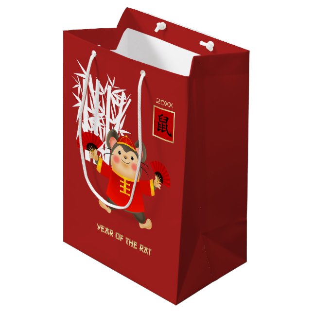 Chinese Year of the Rat | Custom Name & Year Medium Gift Bag (Front Angled)