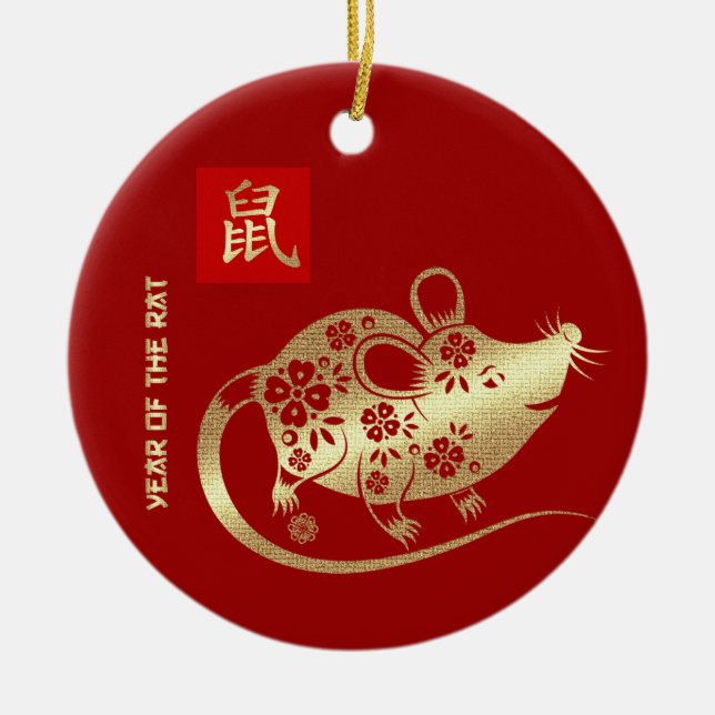 Chinese Year of the Rat | Custom Year Gift Ceramic Tree Decoration (Front)