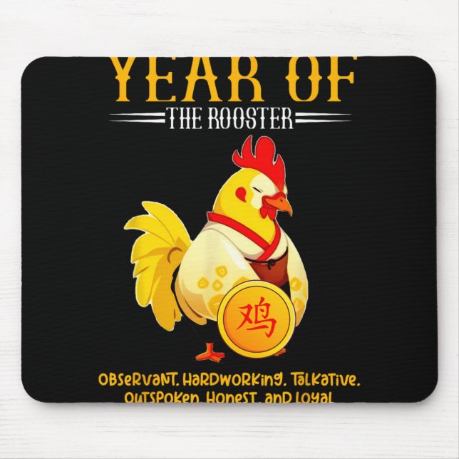 Chinese Year Of The Rooster Zodiac Sign Happy Luna Mouse Mat (Front)