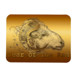 Chinese Year of The Sheep or Ram Golden Magnet